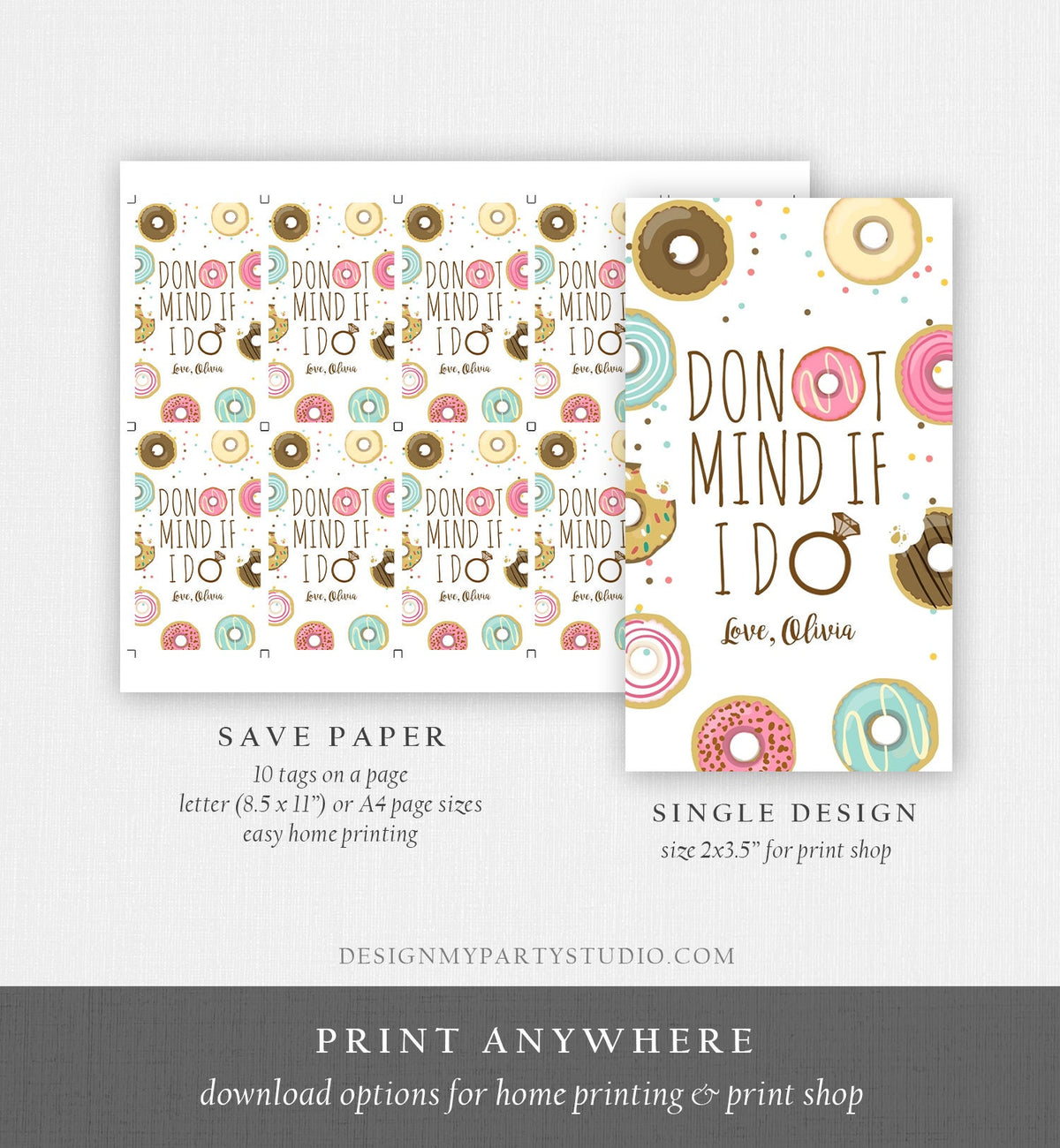 Editable Donut Mind if I Do Favor Tags Tags Donut Bridal Shower Thank you tags Doughnut Wedding Donut tags Template PRINTABLE Corjl 0050