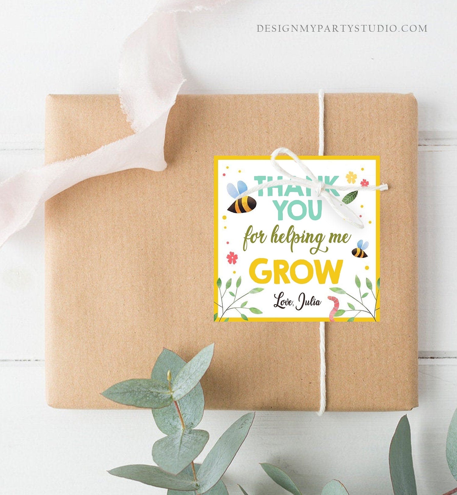 Editable Teacher Appreciation Tag Thank You for Helping Me Grow Succulent Thank You Cactus Plant Digital Download Template Printable 0464