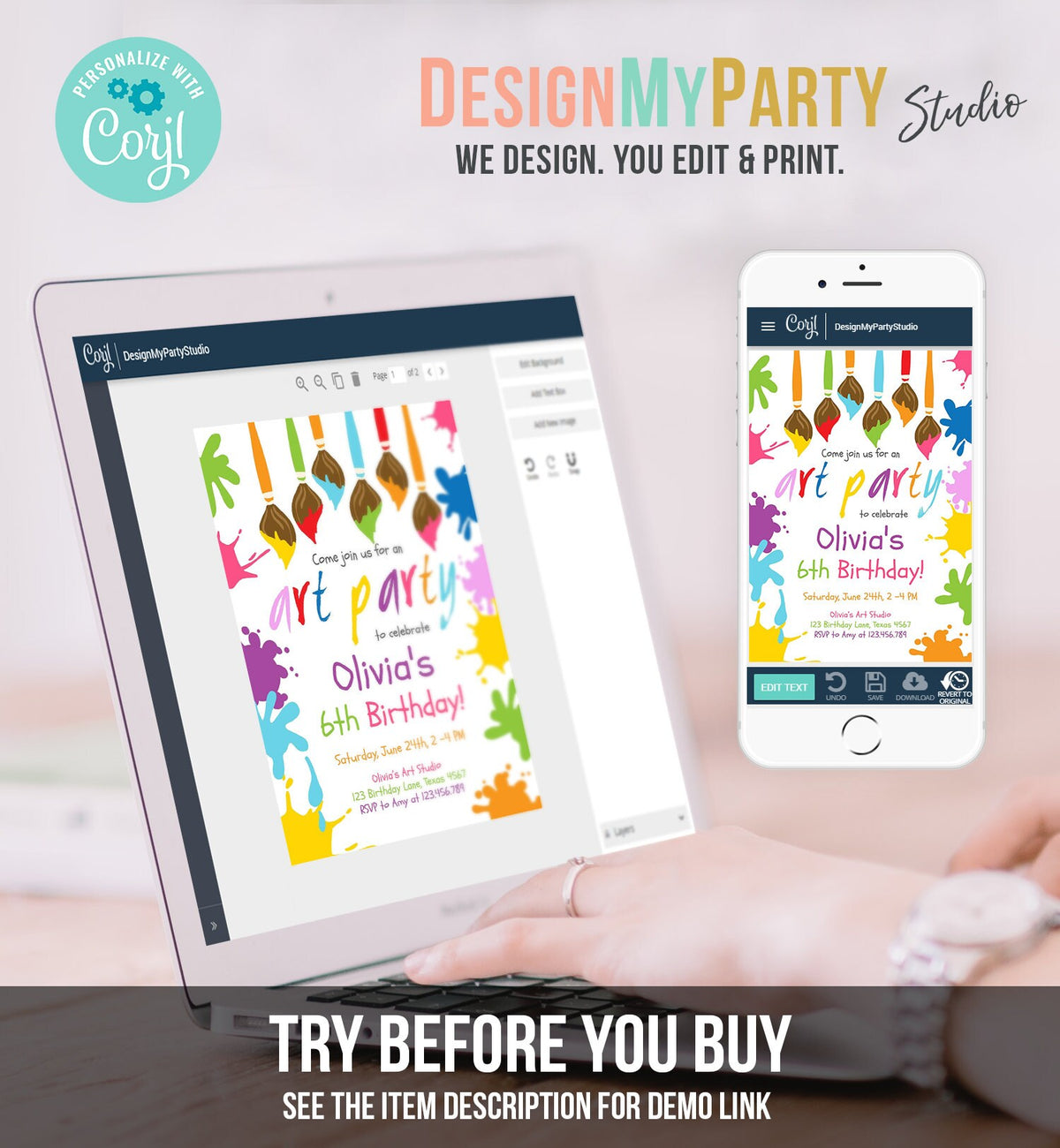 Editable Art Party Birthday Invitation Let&#39;s Paint Painting Art Party Artist Painting Arts in Party Digital Evite Template Printable 0226