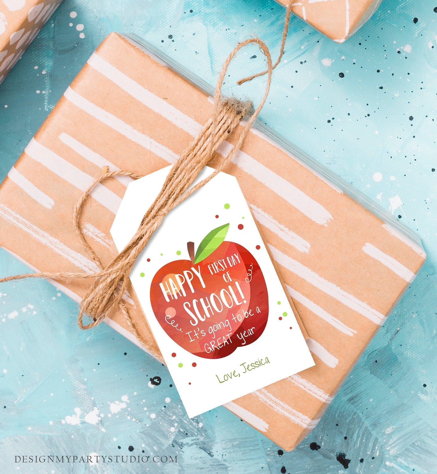 Editable Back to School Tag Happy First Day of School Gift Teacher Appreciation Thank You Classroom Apple Digital Template Printable 0464