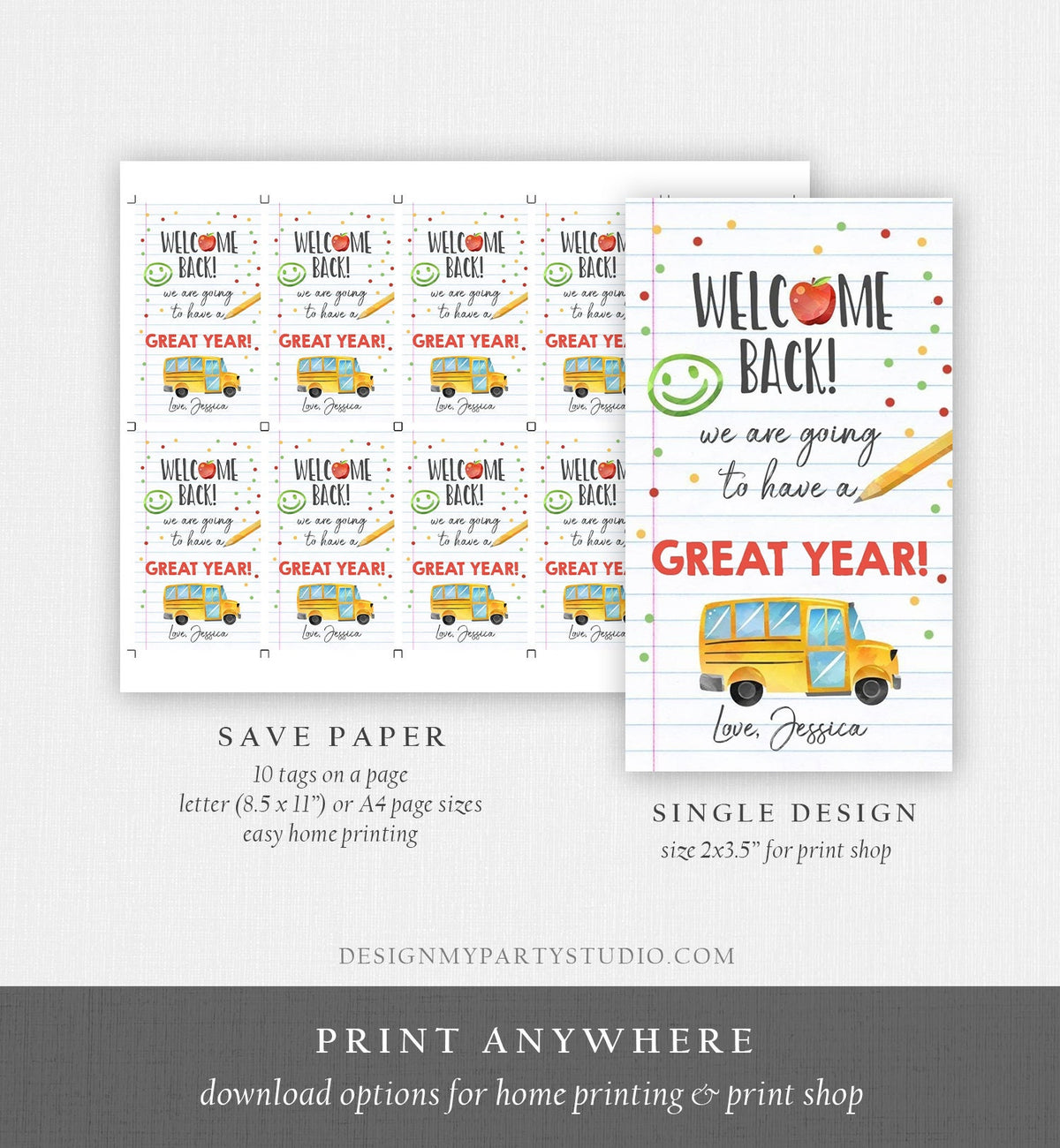 Editable Welcome Back to School Tag Happy First Day of School Gift Tag Teacher Tags Classroom Apple Digital Download Template Printable 0464