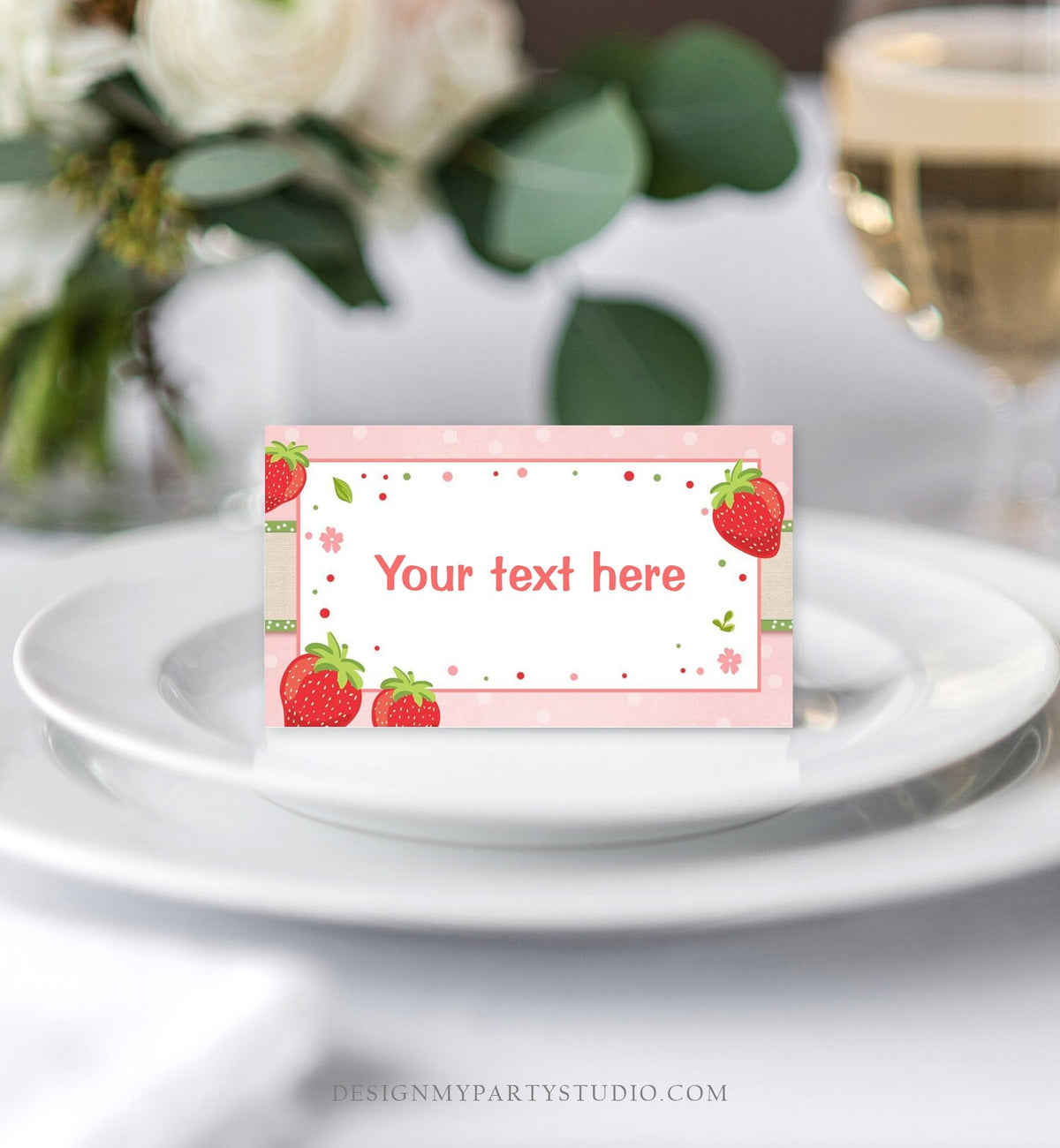 Editable Strawberry Food Labels Strawberry Birthday Party Place Card Food Tent Farmers Market Fruit Berry Sweet Girl Template Printable 0091