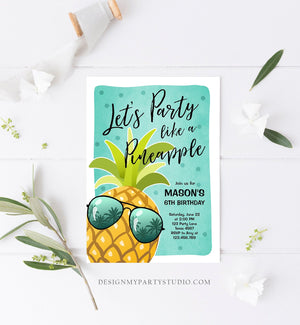 Editable Pineapple Birthday Invitation Lets Party Like a Pineapple Invite Tropical Party Aloha Boy Download Printable Template Corjl 0203