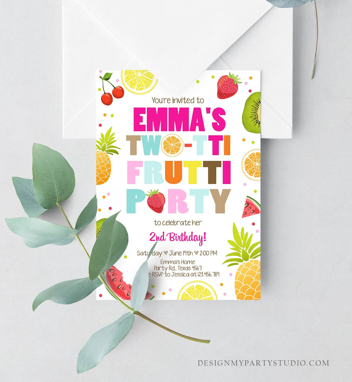 Editable Two-tti Frutti 2nd Birthday Invitation Twotti Frutti Party Fruit Tropical Summer Download Printable Template Digital Corjl 0127