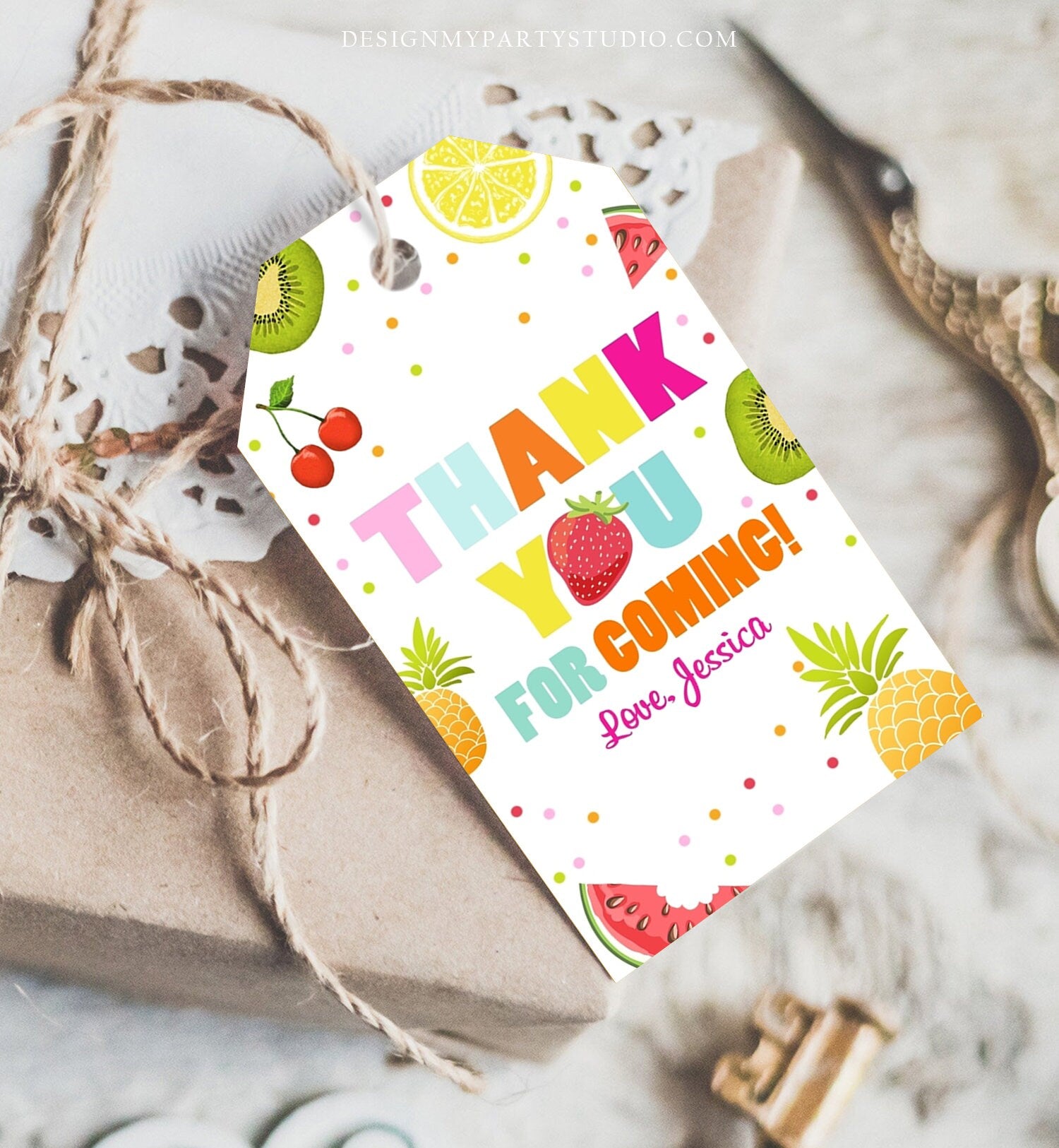 Editable Two-tti Frutti Favor Tag Birthday Twotti Fruity Party Fruit Thank You Tag Tropical Summer Digital Download Corjl Printable 0127