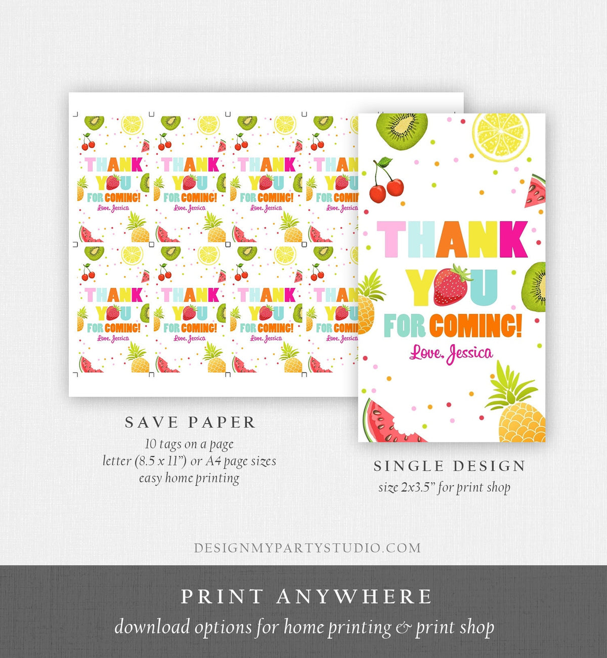 Editable Two-tti Frutti Favor Tag Birthday Twotti Fruity Party Fruit Thank You Tag Tropical Summer Digital Download Corjl Printable 0127