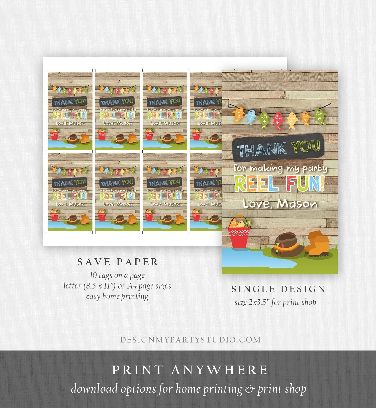 Editable Fishing Party Favor Tags Fishing Birthday Thank you tags Fishing Party Fishing Wood Birthday Boy Template PRINTABLE Corjl 0080