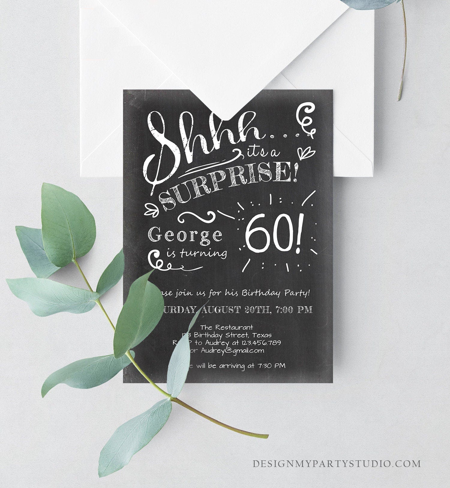 Editable Surprise Birthday Invitation ANY AGE Adult 40th 50th 60th 70th Retro Vintage Party Photo Shhh Download Template Printable 0102