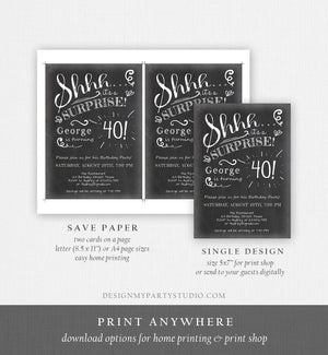 Editable ANY AGE Surprise Birthday Invitation Chalk Rustic Adult 40th Forty Vintage Party Photo Shhh Download Printable Corjl Template 0102