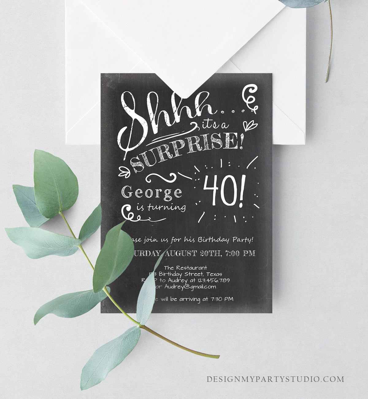 Editable 40th Surprise Birthday Invitation ANY AGE Rustic Adult Forty Vintage Party Shhh Digital Download Evite Template Printable 0102