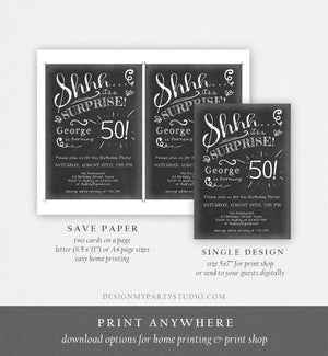 Editable ANY AGE Surprise Birthday Invitation Chalk Rustic Adult 50th Fifty Vintage Party Photo Shhh Download Printable Corjl Template 0102