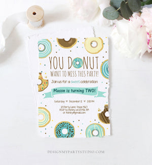 Editable Donut Birthday Invitation You Donut Want To Miss This Boy Blue Sweet Doughnut First Birthday 1st Donut Grow Up Corjl Template 0050