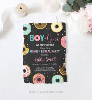 Editable Donut Gender Reveal Invitation Baby Shower Boy or Girl Pink or Blue He or She Pink Chalk Sweet Corjl Template Download Digital 0050