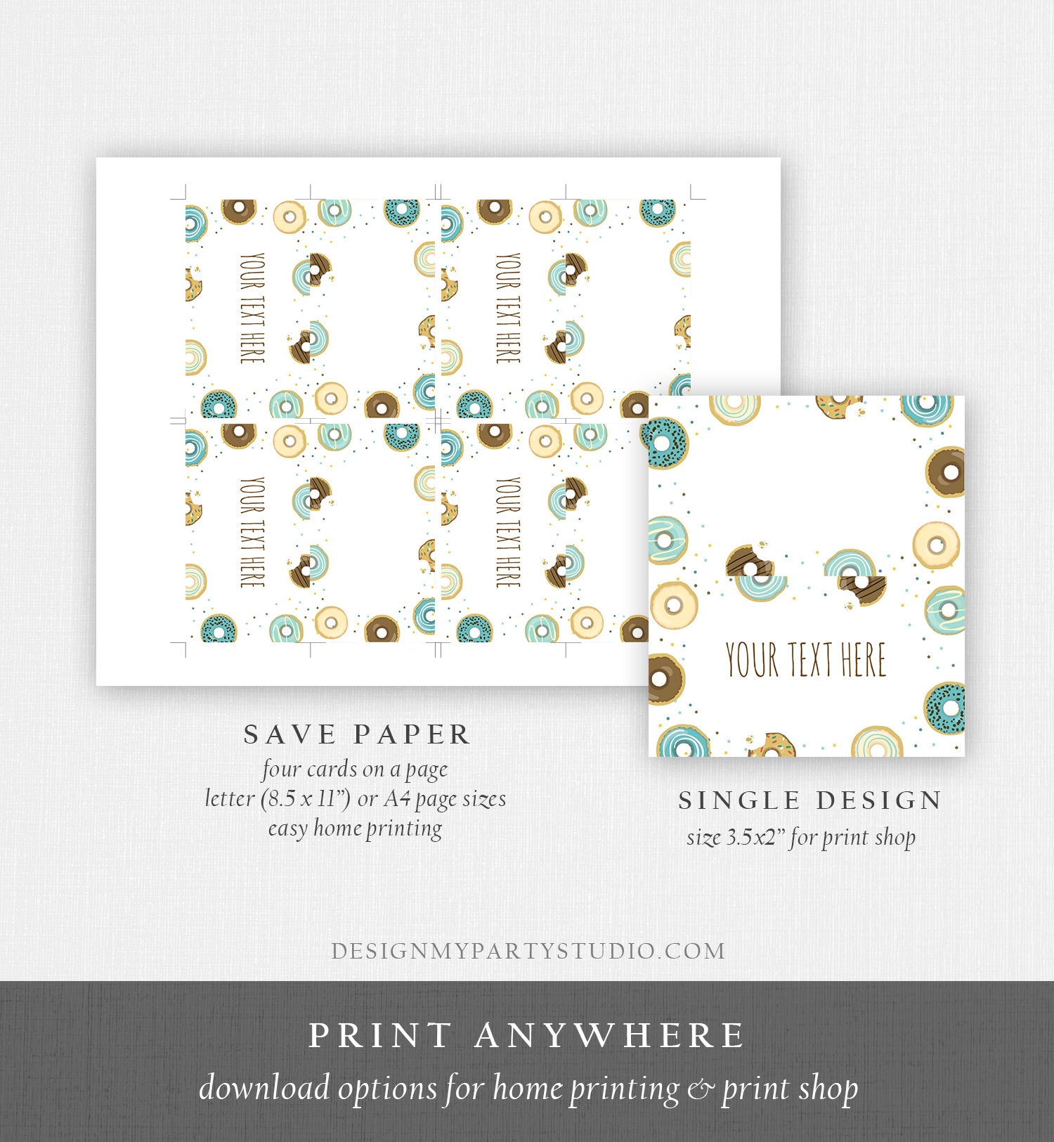 Editable Donut Food Label Blue Boy Donut Place Card Donut Tent Card Escort Card Doughnut Birthday Baby Shower Bridal Template Printable 0050