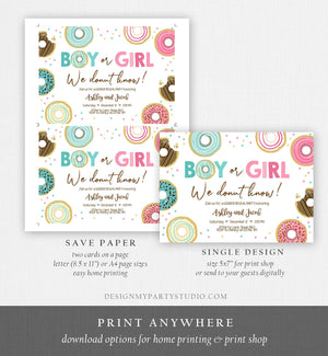 Editable Donut Gender Reveal Invitation Baby Shower Boy or Girl Pink or Blue He or She Pink Sweet Corjl Template Download Digital 0050