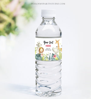 Editable Water Bottle Labels Safari Animals Girl Birthday Wild One Birthday Decor Jungle Pink and Gold Zoo Printable Corjl Template 0163