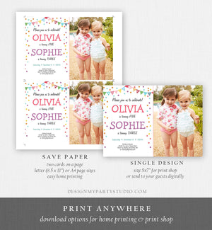 Editable Twin Birthday Invitation Twins Confetti Girls Joint Birthday Party Twin Confetti Download Printable Template Digital Corjl 0292