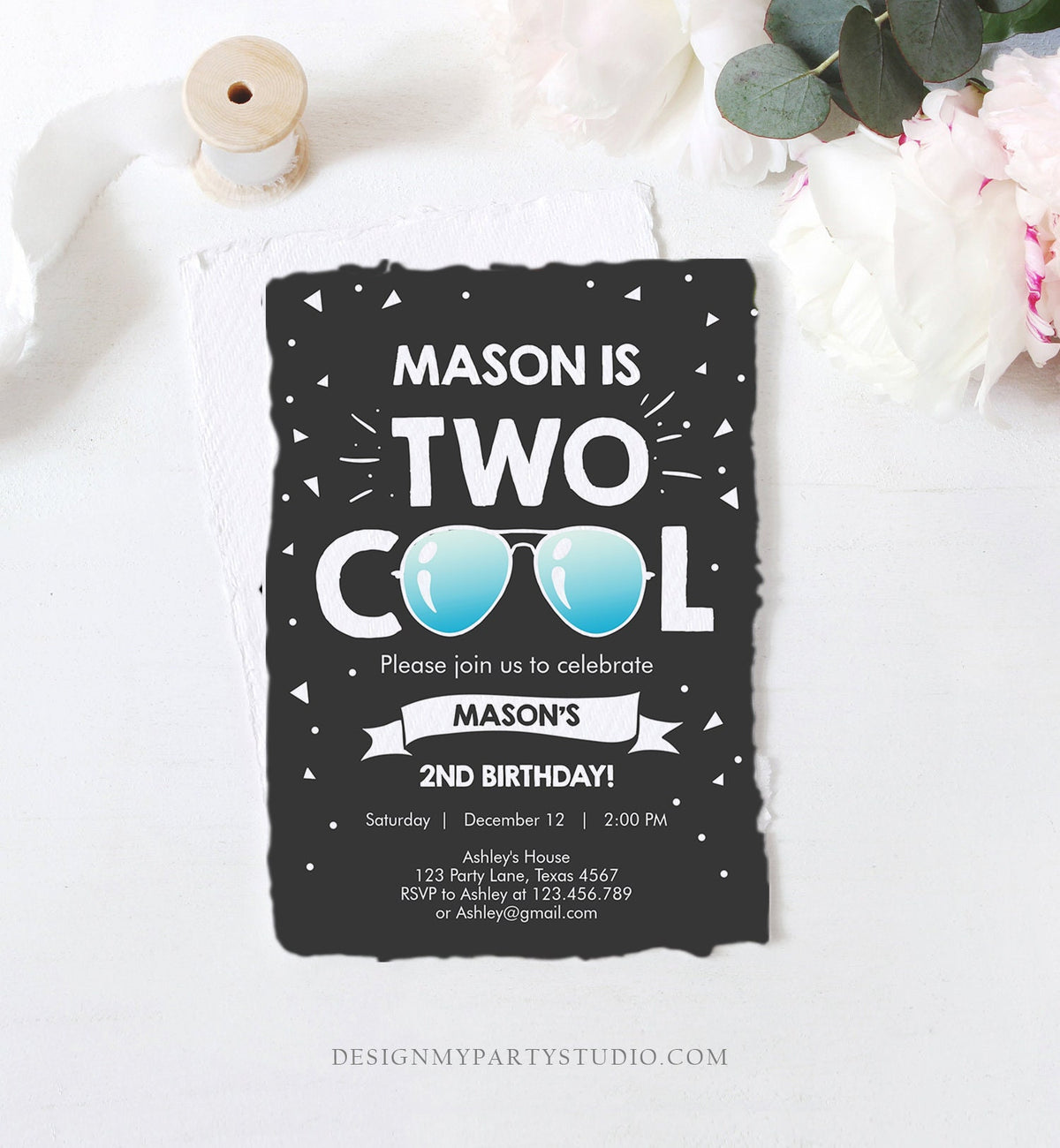 Editable Two Cool Birthday Invitation Boy Second Birthday Party 2nd I&#39;m this Many I&#39;m Two Cool Digital Download Template Printable 0136