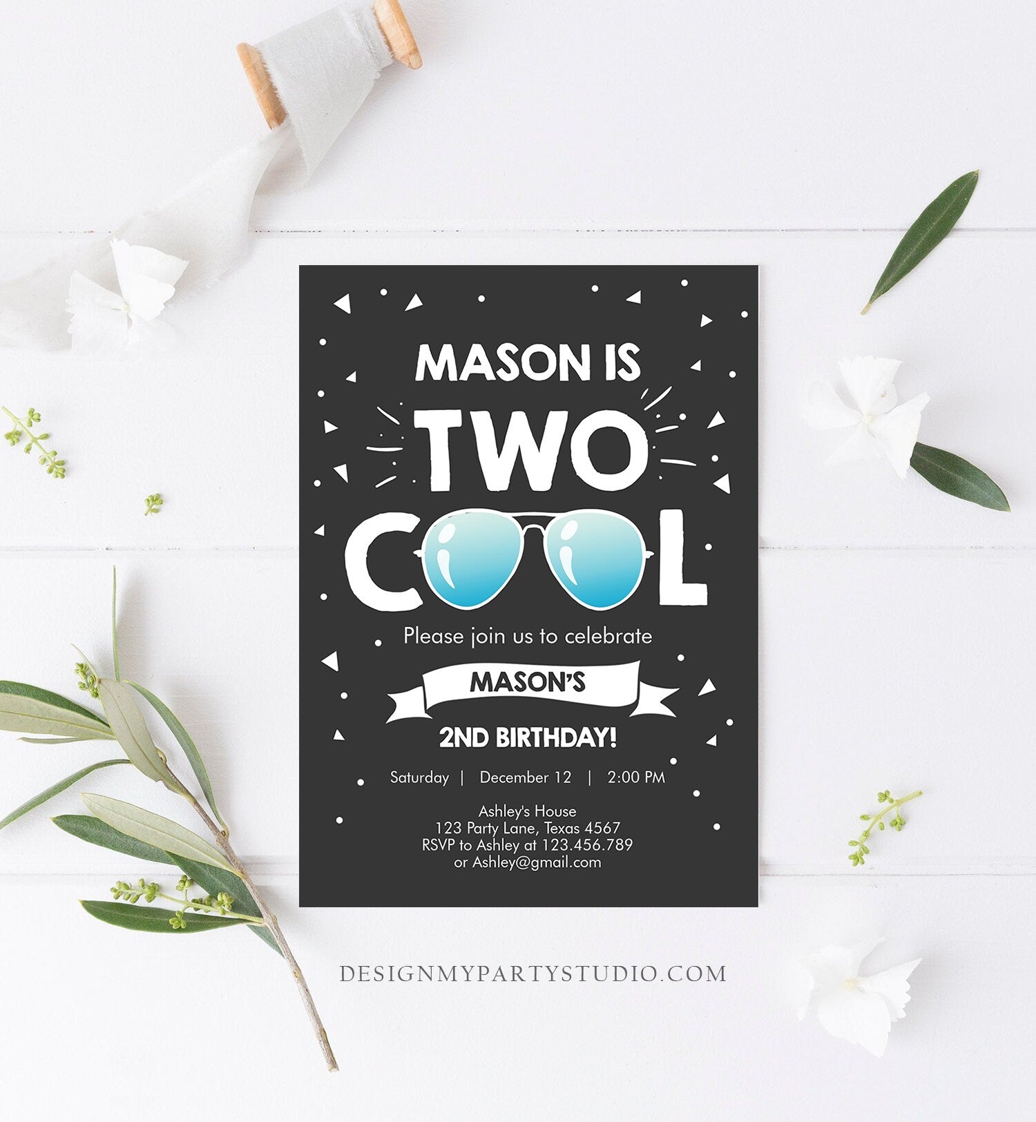 Editable Two Cool Birthday Invitation Boy Second Birthday Party 2nd I'm this Many I'm Two Cool Digital Download Template Printable 0136