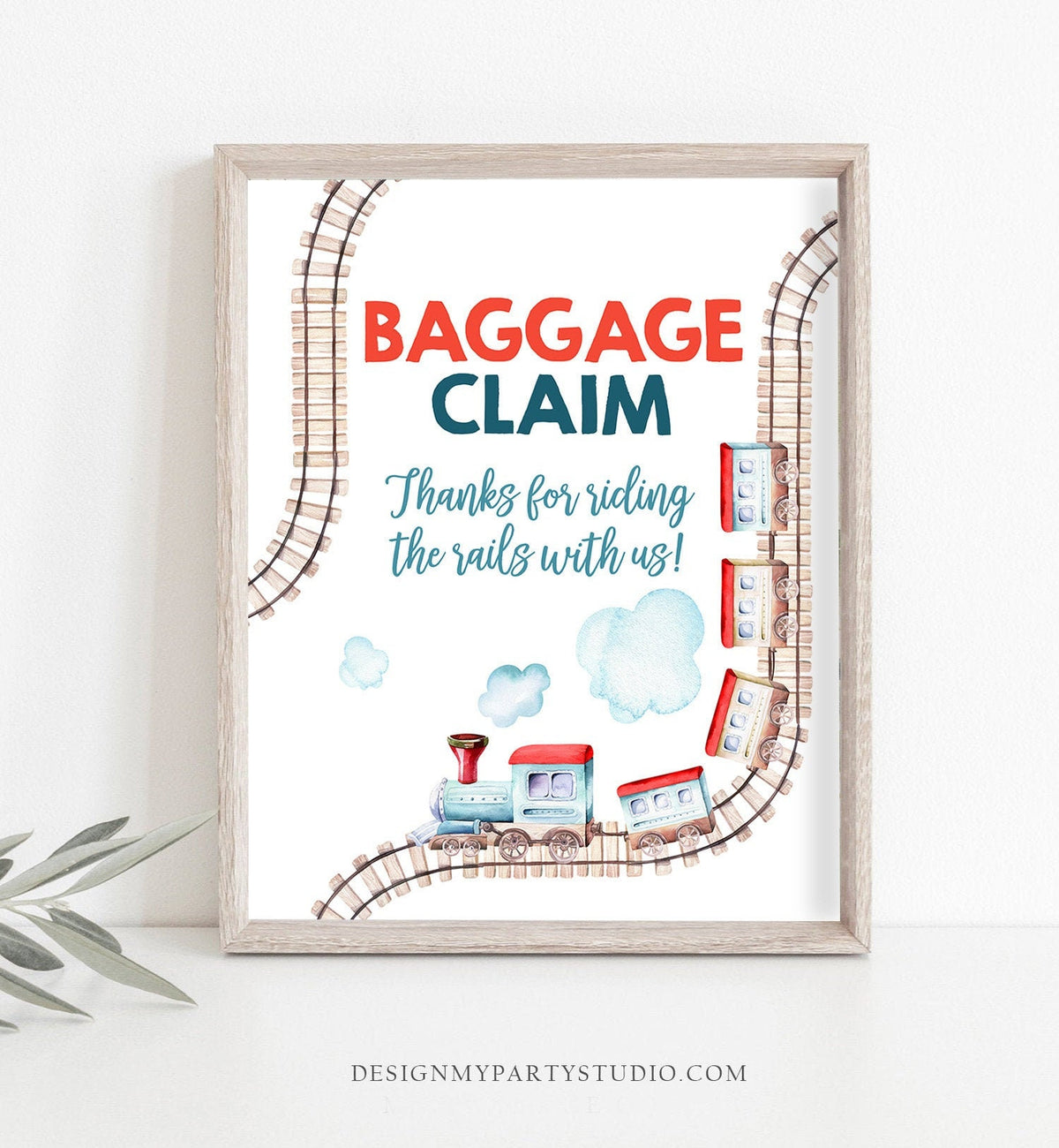 Baggage Claim Sign Train Birthday Party Sign Vintage Train Theme Boy Birthday Red Blue Thank You Sign Train Favors Sign Decor Printable 0149