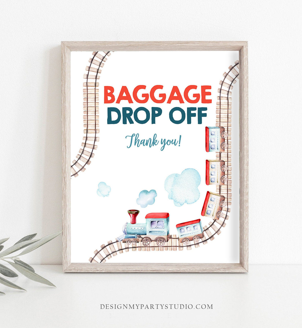 Baggage Drop Off Sign Train Birthday Party Vintage Train Theme Boy Birthday Red Blue Gift Sign Luggage Drop Off Sign Decor Printable 0149