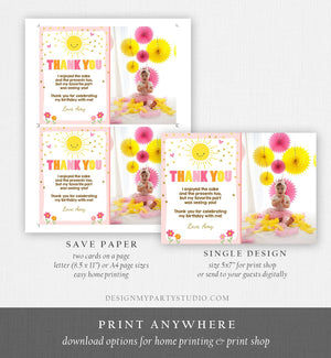 Editable Sunshine Thank you Card Sunshine Lemonade Birthday Summer Sun Pink Thank You Card Birthday Template Instant Download Corjl 0070