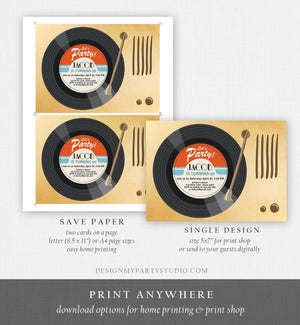 Editable Adult Birthday Invitation Vintage Vinyl Record Invite Oldies Surprise Birthday Download Printable Invitation Template Corjl 0294