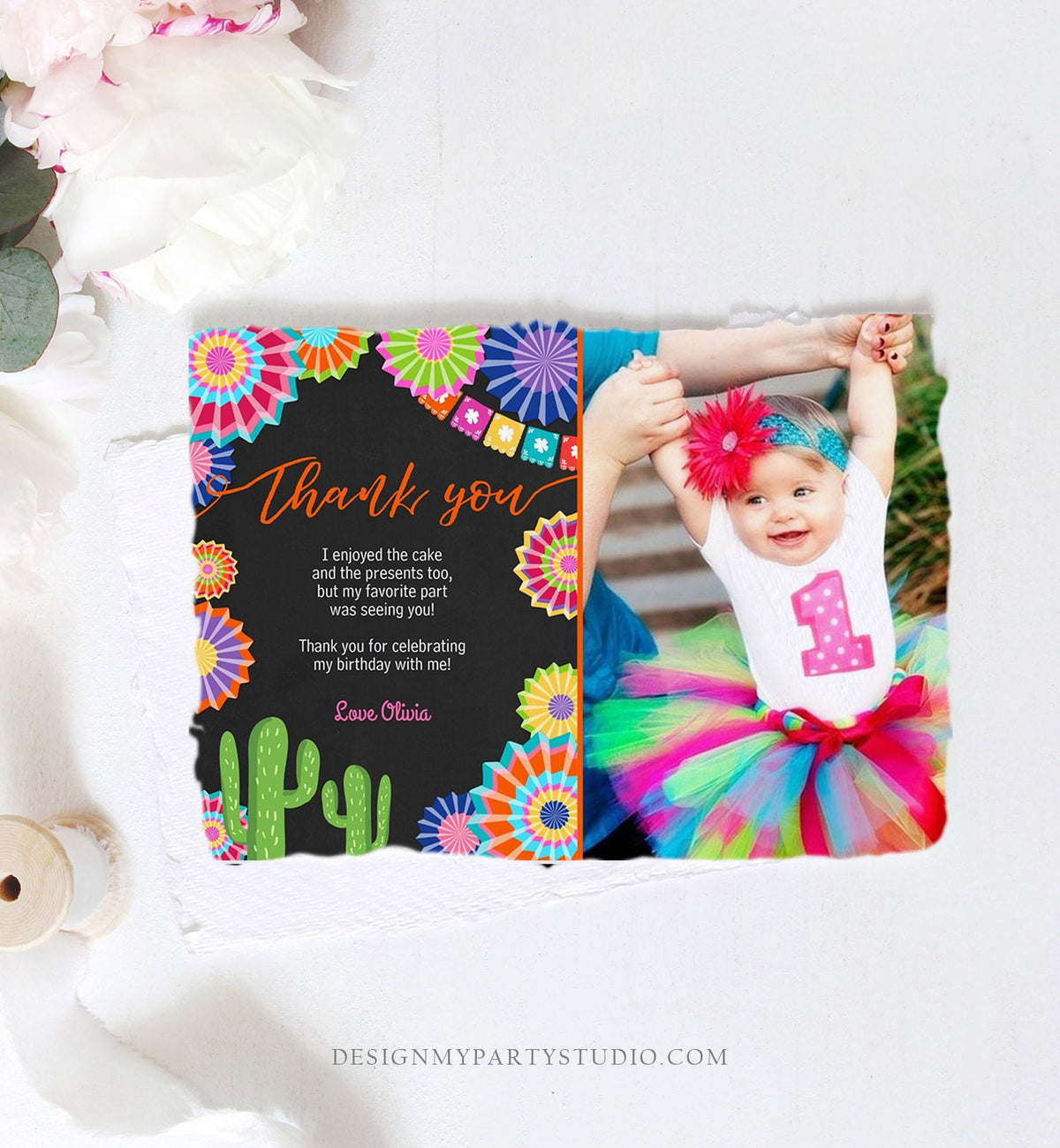 Editable Fiesta Birthday Thank You Card Insert Let&#39;s Fiesta Mexican Cactus Thank You Note Download Digital Corjl Template Printable 0236