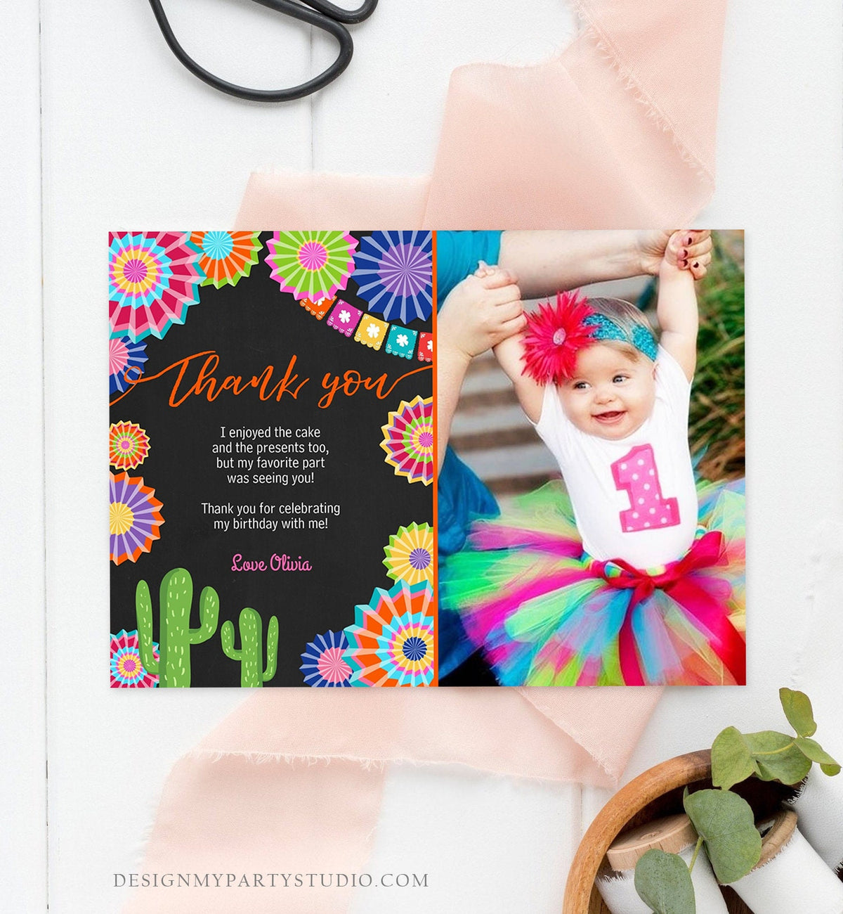 Editable Fiesta Birthday Thank You Card Insert Let&#39;s Fiesta Mexican Cactus Thank You Note Download Digital Corjl Template Printable 0236