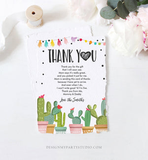Editable Cactus Fiesta Thank You Card Baby Shower Sprinkle Birthday Thank You Insert Succulent Mexican Corjl Template Digital Download 0254