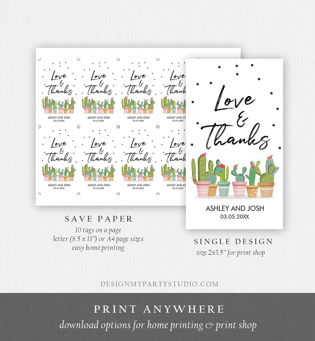 Editable Cactus Fiesta Favor Tags Fiesta Love and Thanks Mexican Muchas Gracias Bridal Shower Succulent Couples Shower Corjl Template 0254