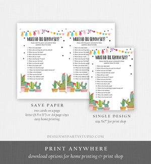 Editable What Did The Groom Say About His Bride Bridal Shower Game Cactus Fiesta Mexican Coed Shower Wedding Activity Corjl Template 0254
