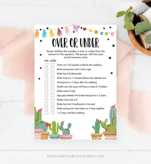 Editable Over or Under Bridal Shower Game Cactus Fiesta Mexican Coed Shower Games Succulent Wedding Activity Corjl Template Printable 0254