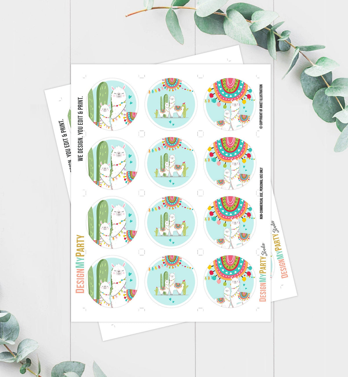 Llama Cupcake Toppers Favor Tags Llama Baby Shower Party Decor Boy Blue Fiesta Mexican Llama Party Cactus Digital Download Printable 0079