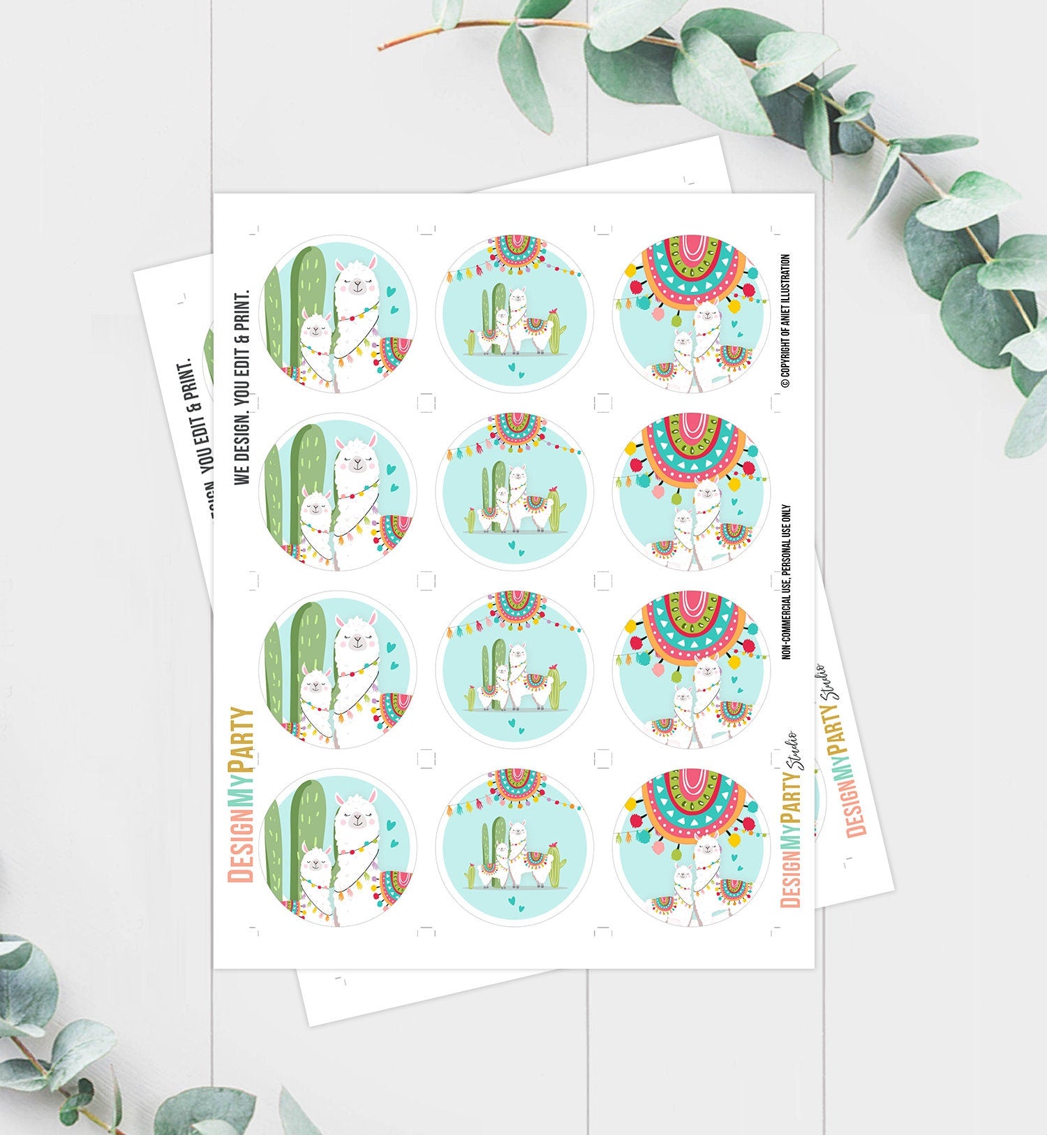 Llama Cupcake Toppers Favor Tags Llama Baby Shower Party Decor Boy Blue Fiesta Mexican Llama Party Cactus Digital Download Printable 0079