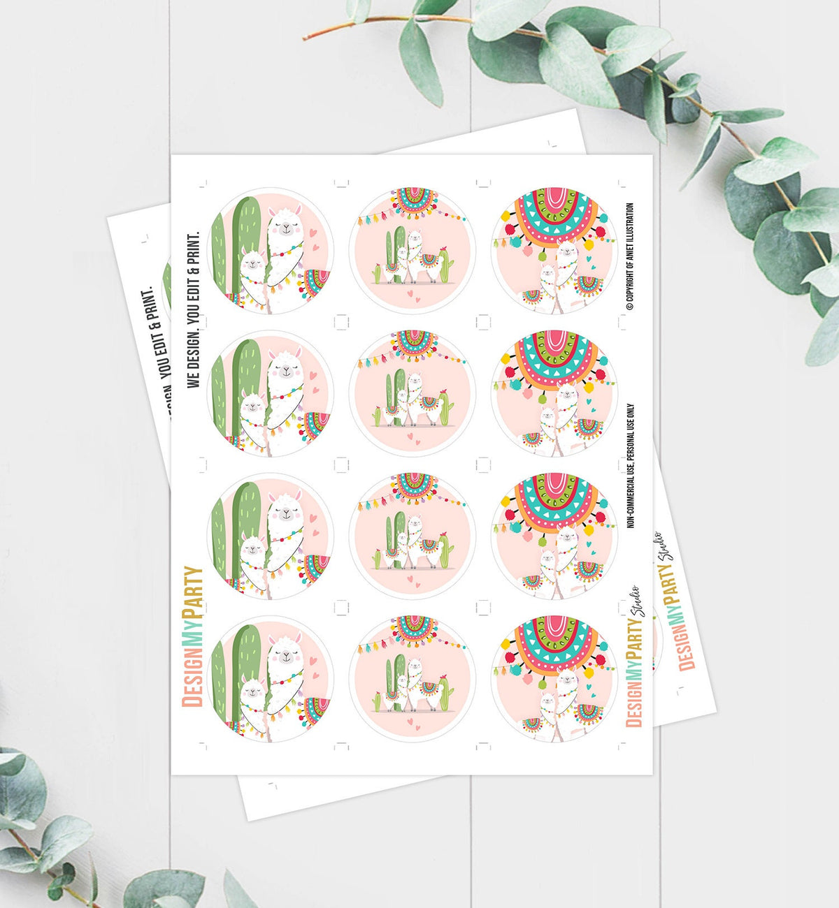 Llama Cupcake Toppers Favor Tags Llama Baby Shower Party Decor Girl Pink Fiesta Mexican Llama Party Cactus Download Digital PRINTABLE 0079