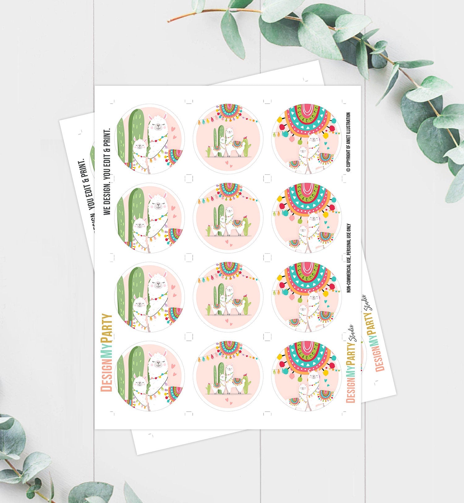 Llama Cupcake Toppers Favor Tags Llama Baby Shower Party Decor Girl Pink Fiesta Mexican Llama Party Cactus Download Digital PRINTABLE 0079