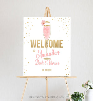 Editable Brunch and Bubbly Welcome Sign Bridal Shower Floral Champagne Gold Pink Wedding Shower Welcome Sign Digital Corjl Template 0150
