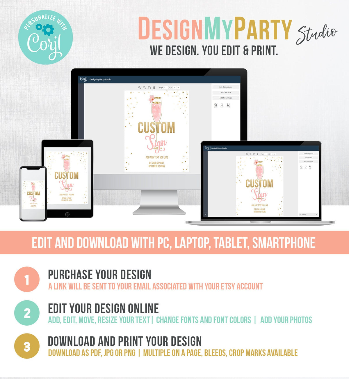 Editable Custom Sign Brunch and Bubbly Bridal Shower Floral Champagne Gold Pink Wedding Table Sign Decor 8x10 Download PRINTABLE Corjl 0150