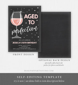 Editable Aged to Perfection Birthday Invitation Wine Adult Birthday Invite Rustic Surprise Download Printable Invitation Template Corjl 0252