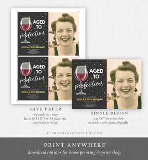 Editable Aged to Perfection Birthday Invitation Wine Adult Birthday Invite Rustic Surprise Download Printable Invitation Template Corjl 0252