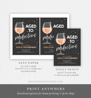 Editable Aged to Perfection Birthday Invitation Wine Adult Birthday Invite Rustic Surprise Gold Pink Download Printable Template Corjl 0252