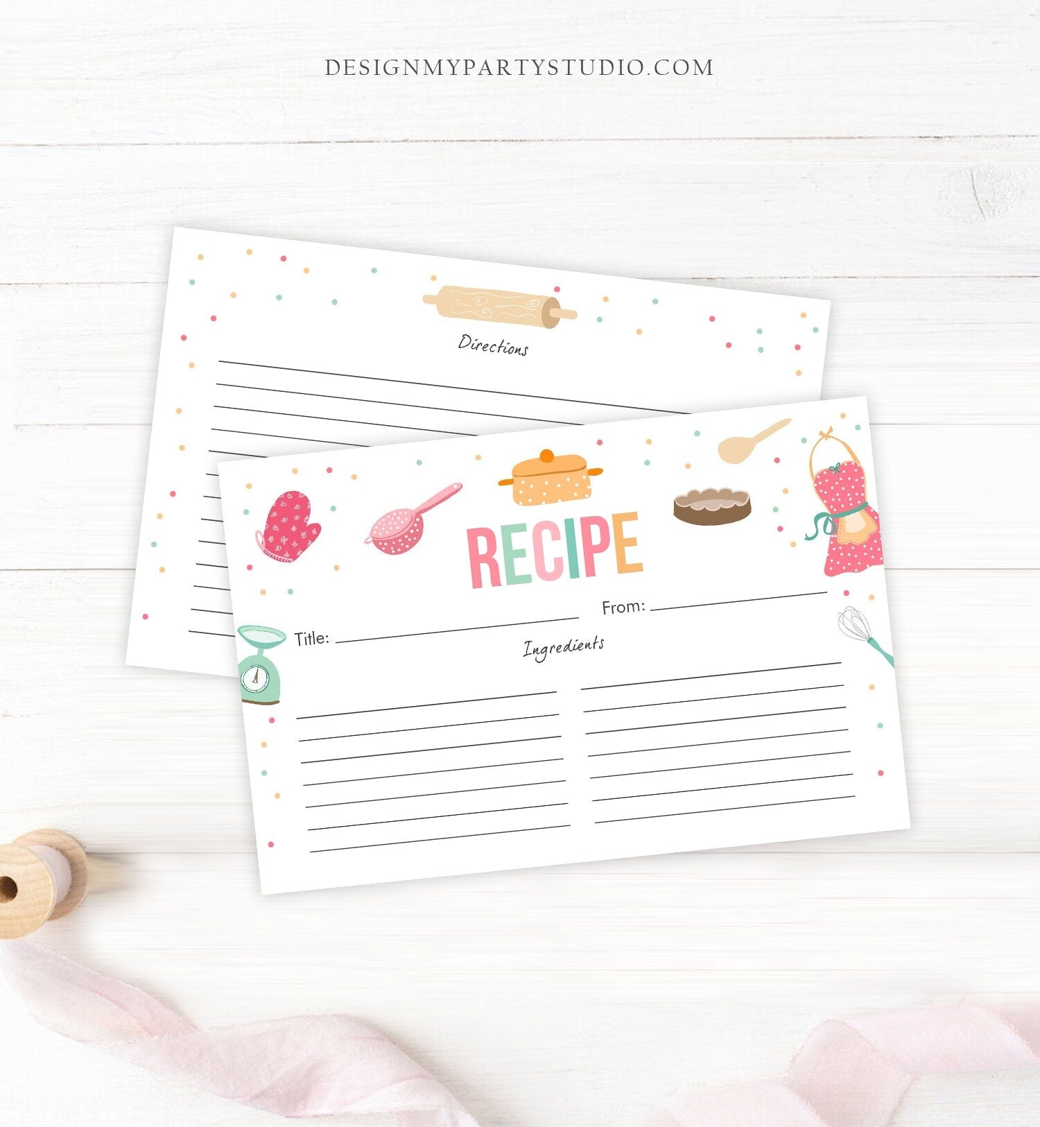Editable Recipe Cards Kitchen Bridal Shower Stock the Kitchen Retro Kitchen Double Sided Download Corjl Template Digital Printable 0219