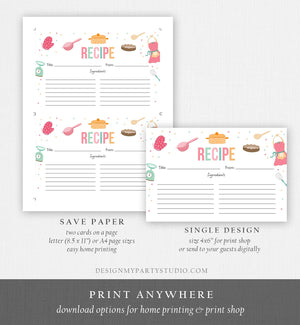 Editable Recipe Cards Kitchen Bridal Shower Stock the Kitchen Retro Kitchen Double Sided Download Corjl Template Digital Printable 0219