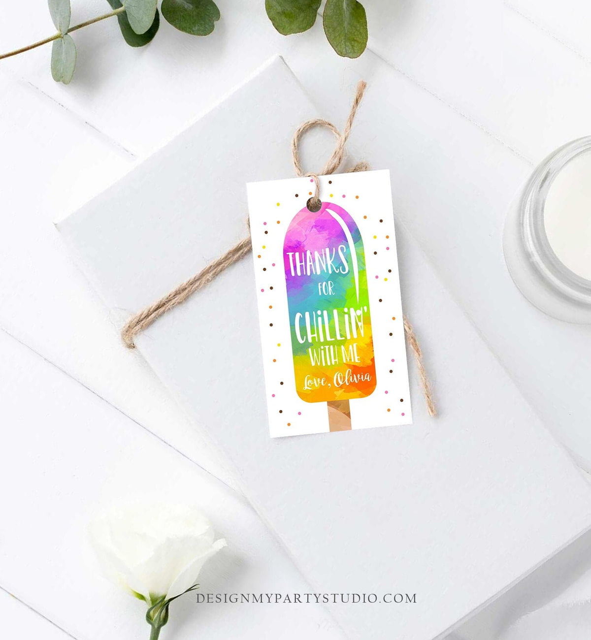 Editable Ice Cream Birthday Favor Tag Pool Party Thank You Gift Tag Party Girl Pink Summer Swim Tags Digital Template Printable 0143