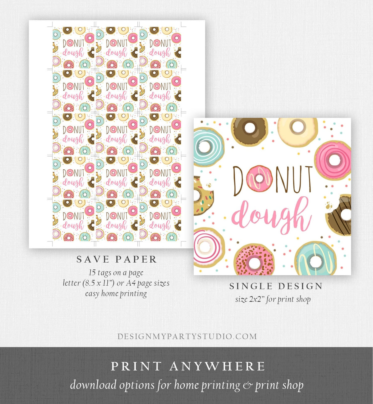 Editable Donut Dough Favor Tags Donut Birthday Thank You Tag Donut Stickers Girl Pink Thanks a Hole Bunch Donut Tags Template Corjl 0050