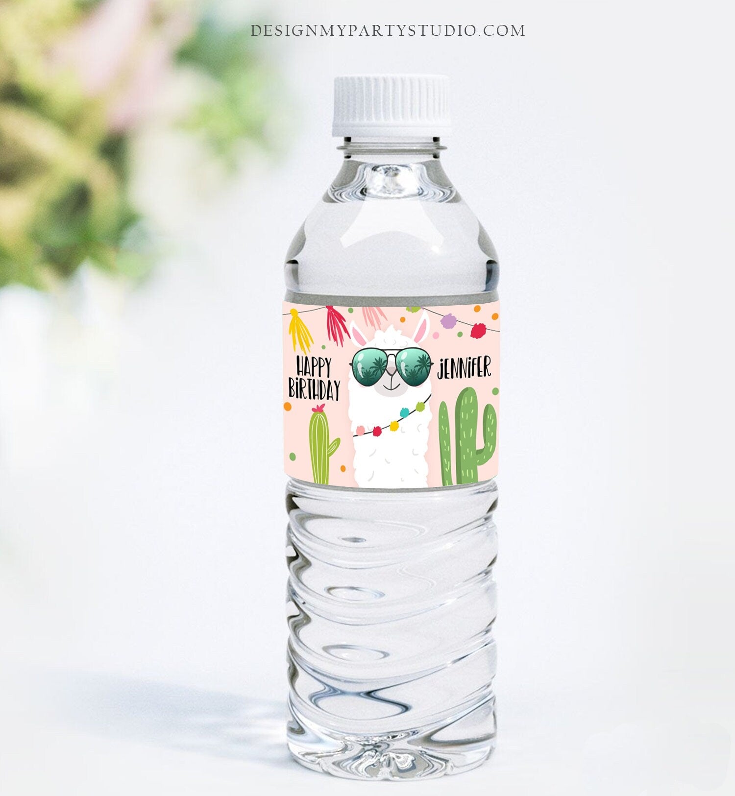 Editable Water Bottle Labels Llama Birthday Girl Cactus Pink Succulent Fiesta Mexican Printable Bottle Labels Printable Template Corjl 0079