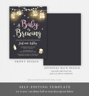 Editable A Baby is Brewing Invitation Bottle and Beers Baby Shower BaByQ BBQ Coed Couples Shower Girl Download Printable Template Corjl 0024