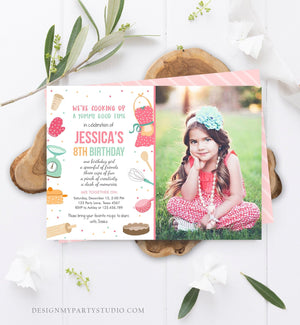 Editable Kids Kitchen Cooking Birthday Invitation Pink Girl Chef Baking Party Cakes Pies Cupcakes Download Printable Corjl Template 0219