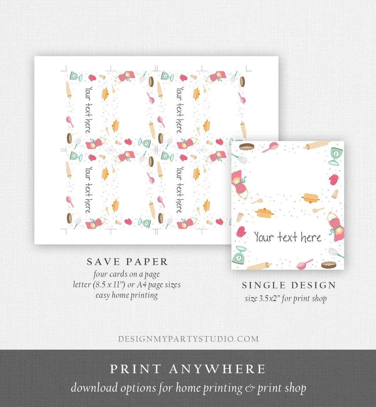 Editable Baking Food Labels Cooking Birthday Chef Place Card Kitchen Bridal Shower Tent Card Insert Card Digital Template Printable 0219